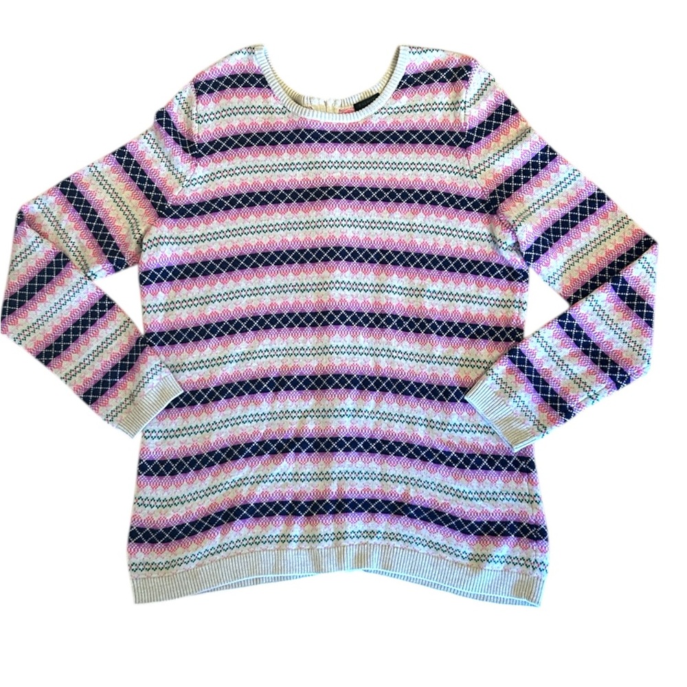 Talbots Fair Isle Pink Green Zip Back Striped Ribbed Sweater Women Plus Size X